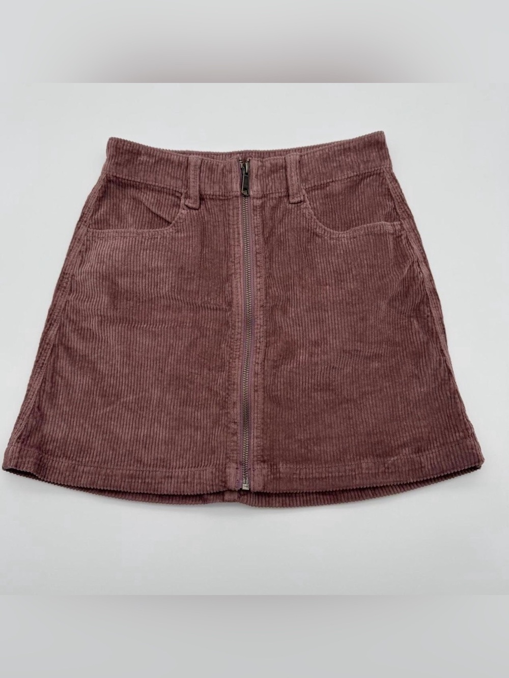American Eagle Outfitters Corduroy Front Zip Mini Skirt in Mauve